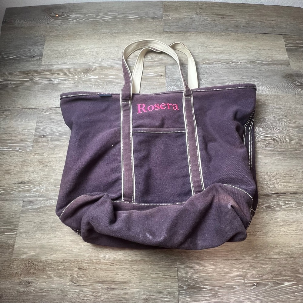 Landsβ End Canvas Tote Bag Unisex Large Purple Rosera Embroidered Boat and Tote